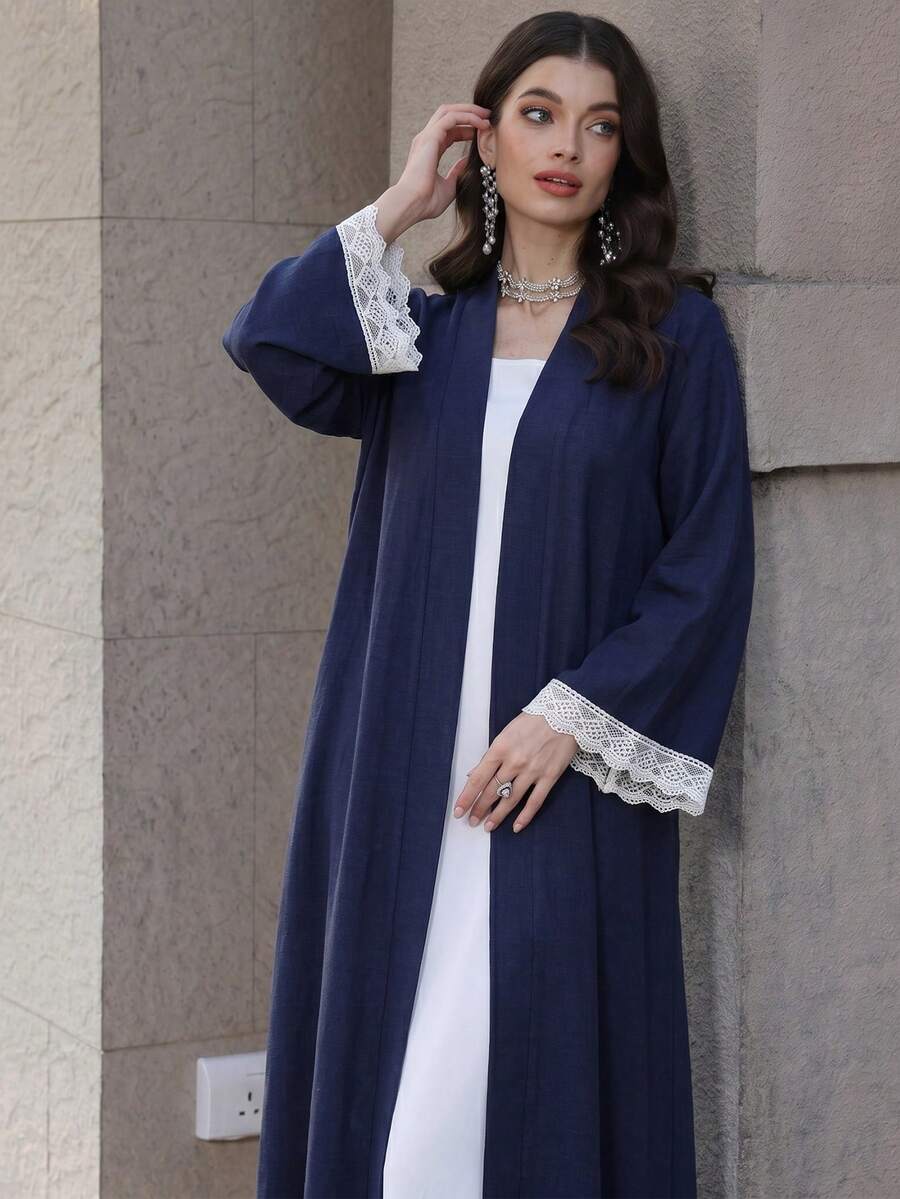 Al Najma Women's Lace Patchwork Casual Abaya For Gatherings And Outings - Royal Blue - View 1