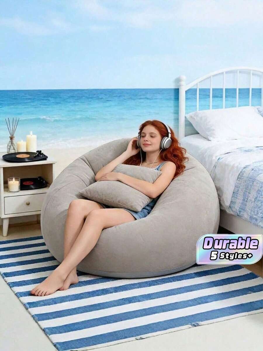 1 Oversized Inflatable Slouchy Sofa Chair, Made Of Gray Pvc Material, Portable And Foldable, Ergonomically Designed, Suitable For All Seasons, Perfect For Both Home Life And Outdoor Camping Scenarios - Multicolor - View 1