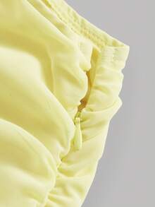 SHEIN Kids Tween Girl Fashion Optimized Woven Solid Yellow Color One Shoulder Dress Vacation Pale Yellow Summer Modest Yellow Dress - Yellow - View 4