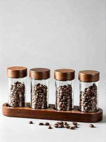 1pc/5pcs Set Glass Spice Jars With Rosewood Lids, Square Glass Bottles With Stands, Airtight Pepper And Seasoning Containers - Multicolor - View 7