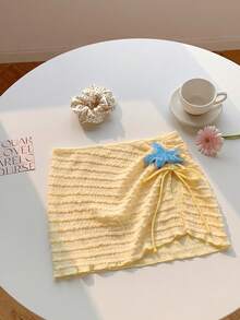 Elavelle Women's Vacation Beach Sequin Starfish Decor Cover-Up Skirt - Yellow - View 2