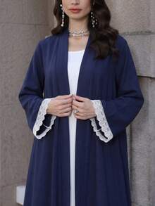 Al Najma Women's Lace Patchwork Casual Abaya For Gatherings And Outings - Royal Blue - View 4