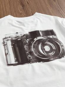 SWAVVY Camiseta de manga corta holgada casual de verano para hombre, blanca, talla estándar, cuello redondo, estampado por transferencia de calor - Blanco - Ver 10