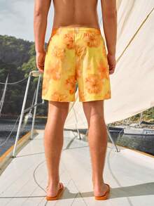 Manfinity VDAYZ Men's Casual Printed Drawstring Beach Shorts, Holiday - Pale Yellow - View 6