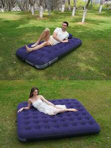 1 Piece Of Inflatable Blue Air Cushion, Random Color PVC Inflatable Single Mattress, Outdoor Lawn Mat, Blue - Blue - View 2
