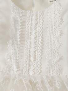 SHEIN Glamorique Kids 女嬰洋裝，白色刺繡網紗，荷葉袖，蕾絲，可愛，生日派對，婚禮節日洋裝，舞會洋裝，畢業洋裝，夏季洋裝 - 白色 - 查看 5