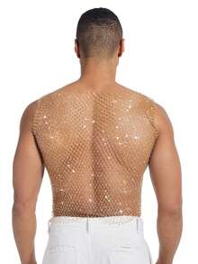 DSELFIQUE Men's Sexy Regular Fit Silver Fishnet Tank Top - Gold - View 2