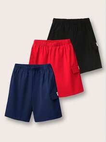 3 Pc Teenboy's Loose Casual Woven Net Color Casual Simple Basic Versatile Solid Color Sports Workwear Shorts Multi-Color Multi Piece Set, Buy One And Get Two Free, Get Three Suitable For Spring And Summer Seasons - Multicolor - View 4