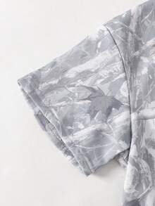 SHEIN 2piezas/Set Camiseta Corta Holgada para Niñas Preadolescentes + Pantalones Cortos Casuales con Cordón en la Cintura y Estampado de Camuflaje, Pantalones Cortos para Niños, Conjunto de Ropa Casual Diaria - Gris - Ver 6