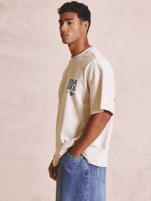 Musero Oversized Graphic Crew NeckTshirt "USA"Logo Sprihng Summer Essentials - Apricot - View 3