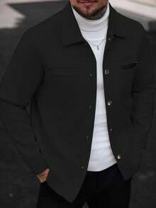 Manfinity Homme Men Solid Color Casual Long Sleeve Overcoat, Suitable For Autumn And Winter - Black - View 1