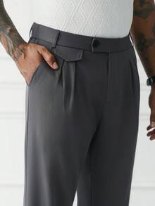 HUEFORM Men's Old Money Grey Mature Flap Pocket Minimalist Straight Fit Pants,Bag Flap Design Make The Product More Refined,Suitable For Commuting - Grey - View 3