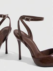 CUCCOO SZL Women's Fashion Pointed Toe Ankle Strap Stiletto High Heel Pumps, Suitable For Commuting, Dating, Party, Wedding And Other Occasions For Christmas - Bamboo green brown - View 3