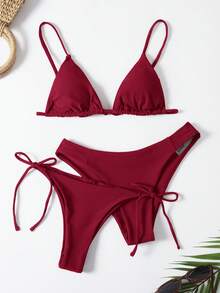 Swim Vcay 3 PiecesSeparated Swimsuit, Wire-Free, Triangle Cup - Burgundy - View 1