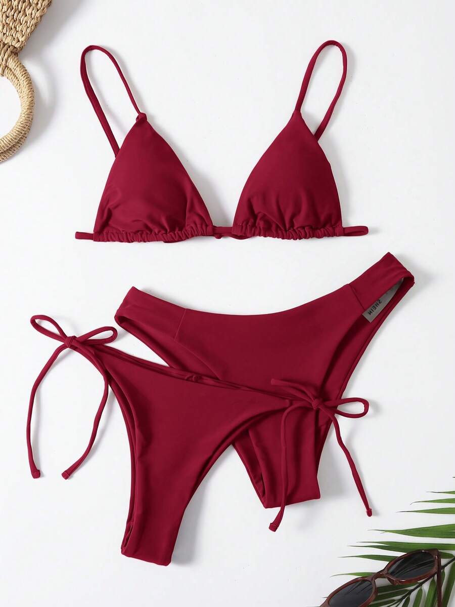 Swim Vcay 3 PiecesSeparated Swimsuit, Wire-Free, Triangle Cup - Burgundy - View 1