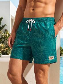 Horizaway Men's Tropical Plant Print Drawstring Waist Beach Shorts - Multicolor - View 1