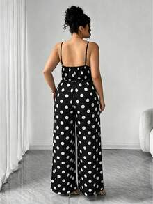 Elenzga Fashion Casual Romantic Vintage Elegant V-Neck Cinched Waist Commuter Camisole Jumpsuit - Black and White - View 2