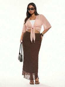 Solavibe Top corto transparente con cordones, talla grande, delgado - Rosa Pálido - Ver 4