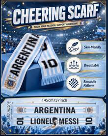 juxingdongli Argentinien Fußball Schal mit Lionel Messi 10 Aufdruck, gestrickter Schal für Fußballfans und Unterstützer, weich und warm, langer Schal in blau-weiß gestreift, Stadion Match Fanschal, Winter Geschenk für Spieltage - Verschiedenfarbig - Übersicht 2