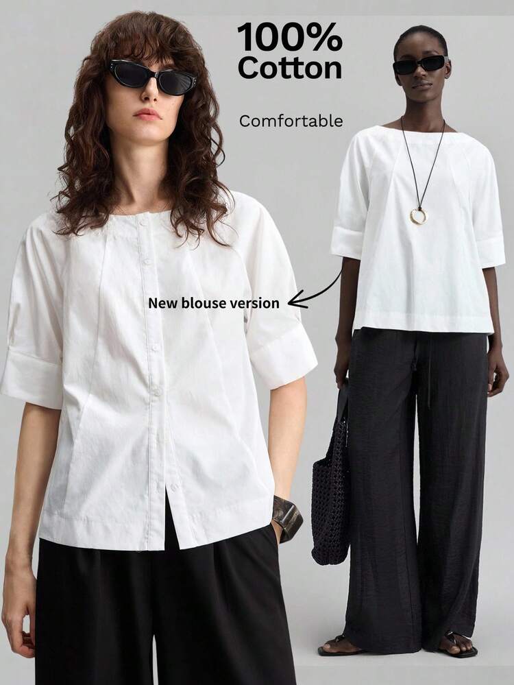 Women's 's Day Outfit Beach Holiday Country Style Country Music Concert 2026SS New Spring/Summer Women's Shirt New Back To School School Clothing Women's Country Clothing Old Money Style Women's Office Clothing Business Casual Women's Clothing Date Outing Airport Party Clothing Summer Solid Color Off-Shoulder Short Sleeve Casual Shirt Women's White Top Woven Fabric Design Loose Fit Beach Clothing Holiday Clothing Fashion Versatile Women's Shirt Graduation Ceremony
