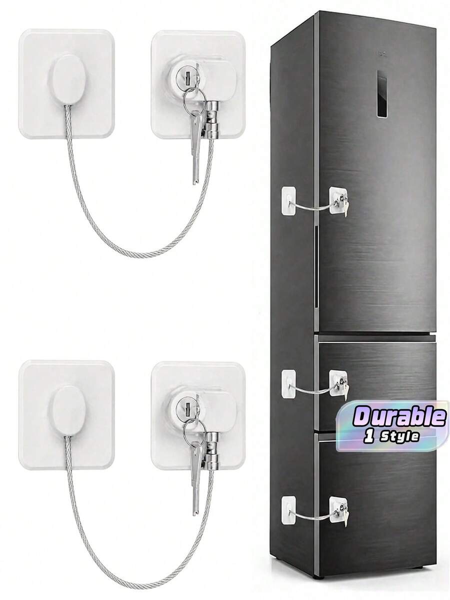 1 Set Cerradura multifuncional para refrigerador con llaves, fácil instalación, cerradura de para el hogar para refrigerador de cocina, gabinete, cajón, armario - Multicolor - Ver 1