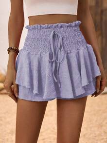 LanaWest Women's Multi-Layer Asymmetrical Hem Pleated Drawstring Shorts - Purple - View 3