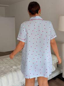 Dream Adore Plus Size Women Striped Heart Print Casual Nightgown For Daily Wear - Blue - View 2