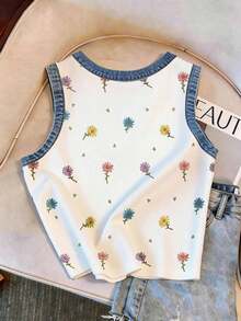 Resyla Floral Daisy Print Fitted Round Neck Tank Top For Women - Multicolor - View 2