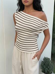 SHEIN Tween Girl Striped Asymmetrical Shoulder Casual Versatile Top,Random 1pc Sent - Multicolor - View 9