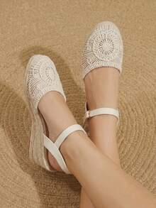 Styleloop Giày cao gót đế xuồng dệt từ dây gai dầu và rơm màu be dành cho nữ, kiểu dáng boho, phù hợp cho đi chơi, nghỉ mát, hẹn hò hàng ngày, đi biển, du lịch biển, phong cách thường ngày. - Màu be - Xem 4