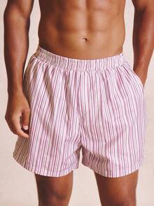 Musero Pantalón corto de natación a rayas con cintura elástica, esencial para primavera/verano - Rojo y blanco - Ver 1