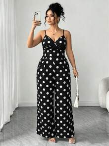 Elenzga Fashion Casual Romantic Vintage Elegant V-Neck Cinched Waist Commuter Camisole Jumpsuit - Black and White - View 6