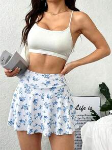 SHEIN Sovereign Charm 女款花卉印花口袋休閒百搭日常出遊運動裙褲 - 彩色 - 查看 6
