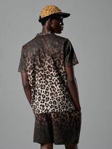 Salvezio 2pcs Set Men's Ombre Leopard Print Casual Oversize Full Print Short Sleeve Shirt & Matching Shorts - Multicolor - View 2