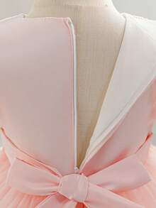 Glamorique Kids 公主 Tutu 網紗女童禮服，兒童生日表演正式長裙，新生兒短袖，新娘寶寶派對花童冬季紅色 - 粉色 - 查看 4
