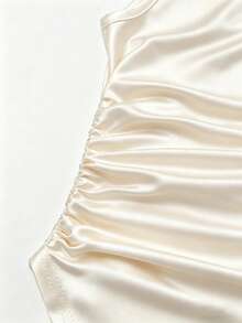 Franclia Asymmetrical Neckline Metal Buckle Decor, Ruched Waist Fitted Bodysuit - Apricot - View 4
