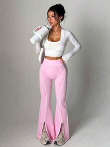 Dewbera Dewbera Pantalones deportivos sin costuras de color contrastante para mujer - Rosa - Ver 9