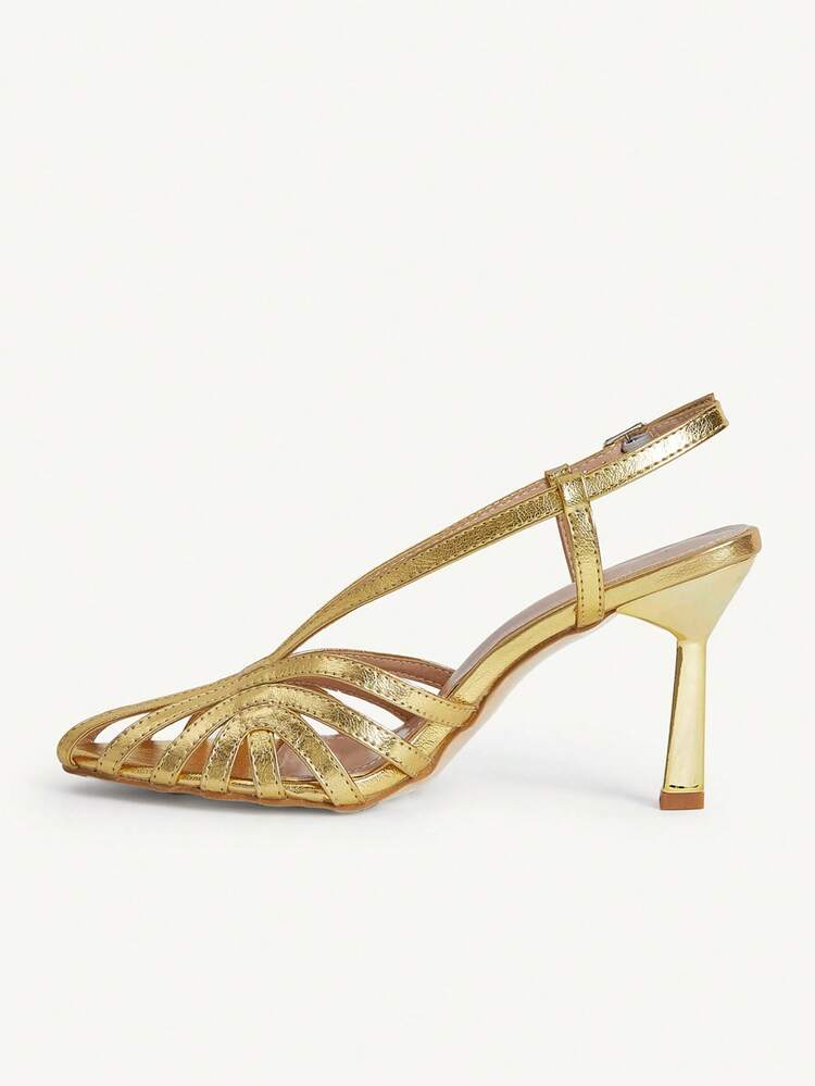 CUCCOO CHICEST Women's Shoes Retro Pointed Hollow Metal Buckle Back Strap High Heel Sandals Women's Fashion Nightclub Party Comfortable Versatile Stiletto Roman Shoes