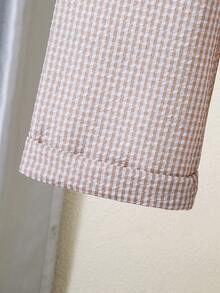 SHEIN Elladie kids 女童小格紋翻領鈕扣休閒襯衫上衣與直筒長褲2件組，適合日常休閒出遊與上學 - 卡其色 - 查看 7