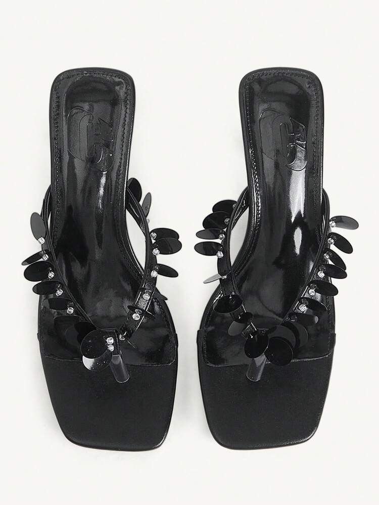 CUCCOO CHICEST Women's Sequin Design Fashion Daily Wear Slip-On High Heel Sandals Wedding Shoes Spring Shoes Bride Shoes