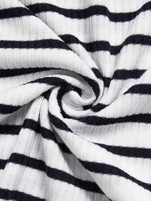 Selianne New Square Neck Women's Sleeveless Ribbed Knit Split Design Back Bow Tie Elegant Slim Fit Party Long Dress - Black and White - View 5