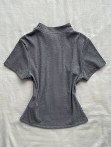 Attitoon Women's Casual Vintage Frog Button Fitted Short Sleeve T-Shirt, Women's New Chinese Style Clothing, Vintage, Cheongsam T-Shirt, Women's Summer Outfit - Dark Grey - View 4
