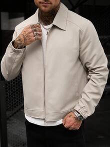 Manfinity Homme Men's Solid Color Zipper Casual Versatile Daily Wear Long Sleeve Jacket - Khaki - View 6