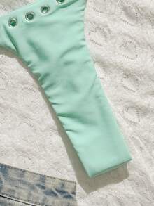 SHEIN Swim 2026新款女式素色性感平口比基尼泳衣套裝，海灘度假夏季休閒性感泳裝 - 薄荷綠 - 查看 5