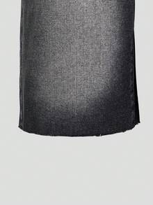 SHEIN 女童牛仔短褲，夏季新品，復古水洗彈性腰寬鬆直筒毛邊休閒牛仔短褲，Y2K街頭風，黑色舒適純棉牛仔，適合校園穿搭、夏季度假、日常出行、戶外、派對等多種場合 - 黑色 - 查看 8
