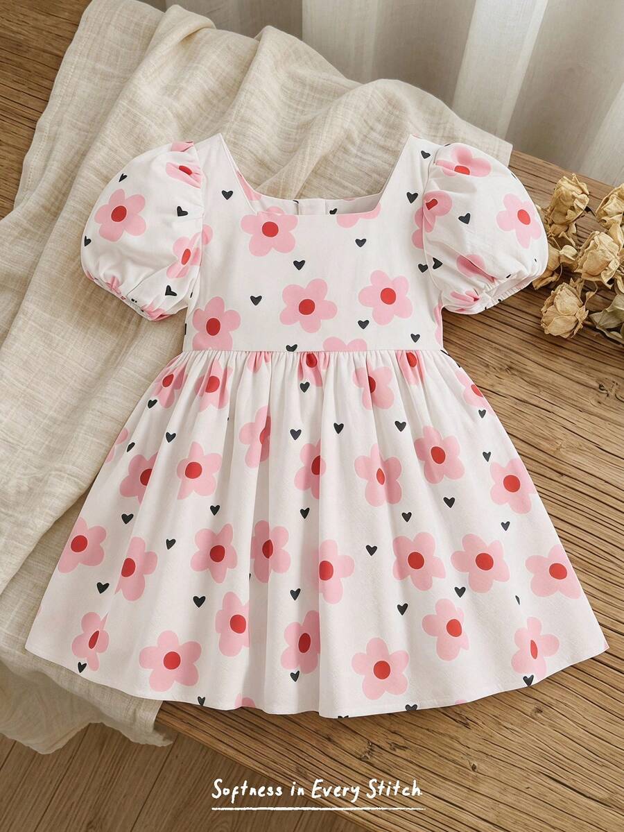 Cozy Pixies Baby Girl Elegant & Cute Summer Patchwork Floral Pattern Yellow Bow Collar Loose Dress - Multicolor - View 1
