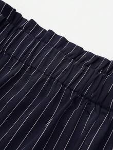 SHEIN PETITE CURVE Bestselling Commuter Striped Versatile Fashion Plus Size Women's Long Pants Fall - Blue and White - View 4