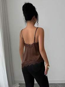 Rafferiza Women's Elegant French Lace Patchwork Camisole - Rust Brown - View 2