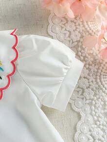 SHEIN 女婴两件套 - 花卉刺绣泡泡袖衬衫和碎花百褶裙套装，适合春夏度假、外出、聚会、日常穿着，0-3岁 - 彩色 - 查看 8
