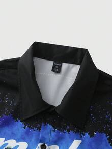 ROMWE MEN Street Life Men's Loose Short Sleeve Shirt, Vacation Shirt - Black - View 3